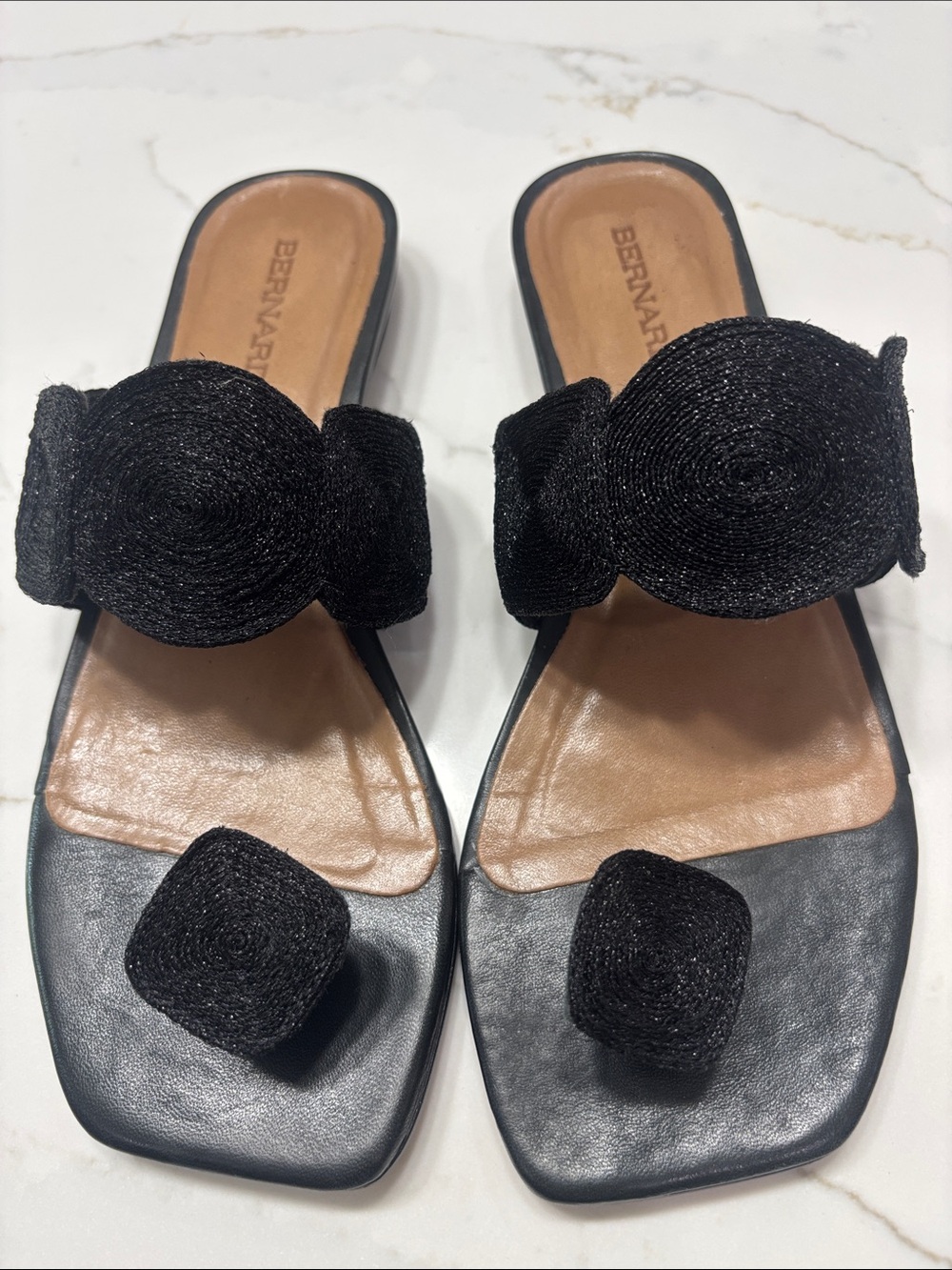 Bernardo Black Braided Toe-Loop Slide Sandals